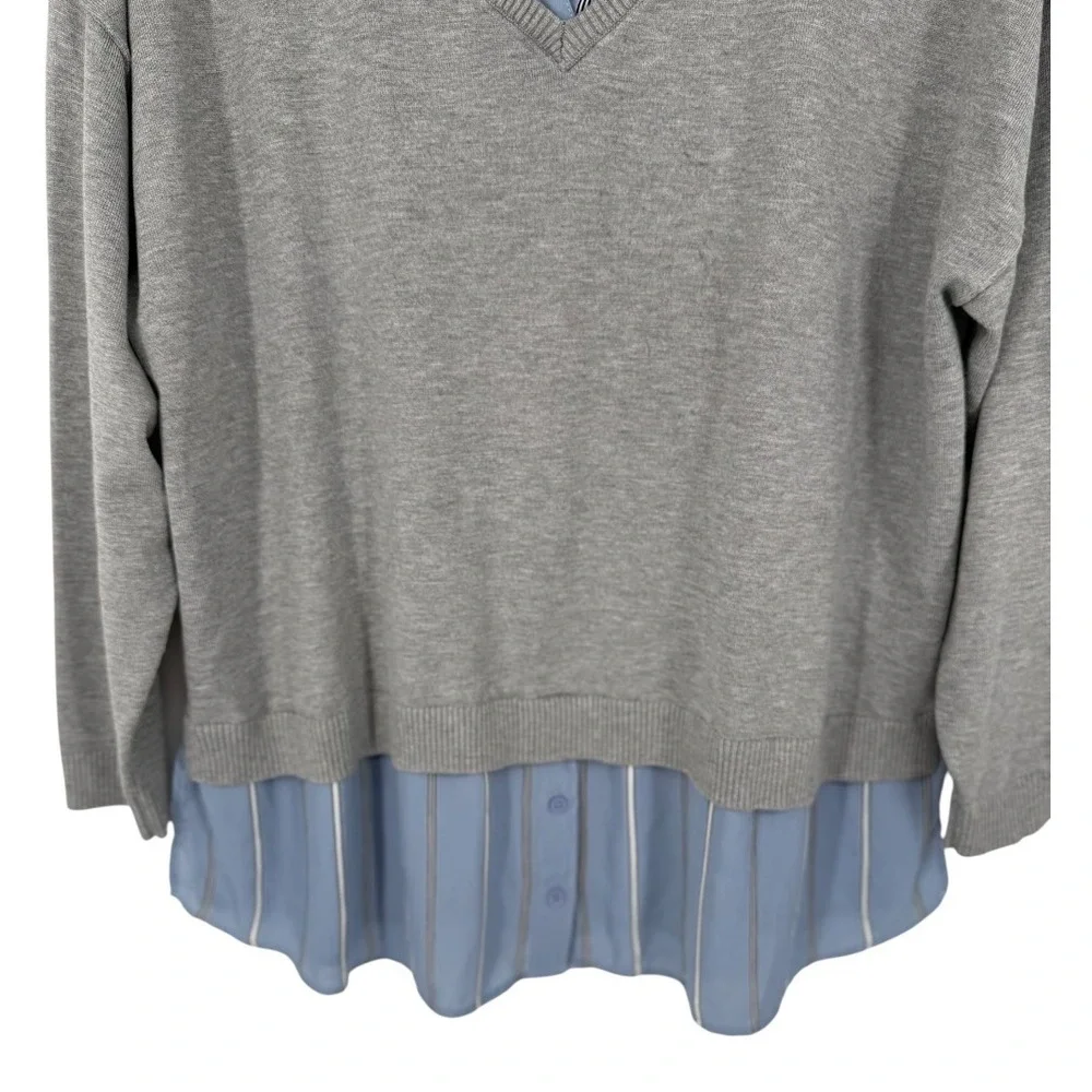 Adrianna Papell Womens 2-in-1 Mixed Media Layered Sweater Top Gray Blue Size 2X - Picture 8 of 14